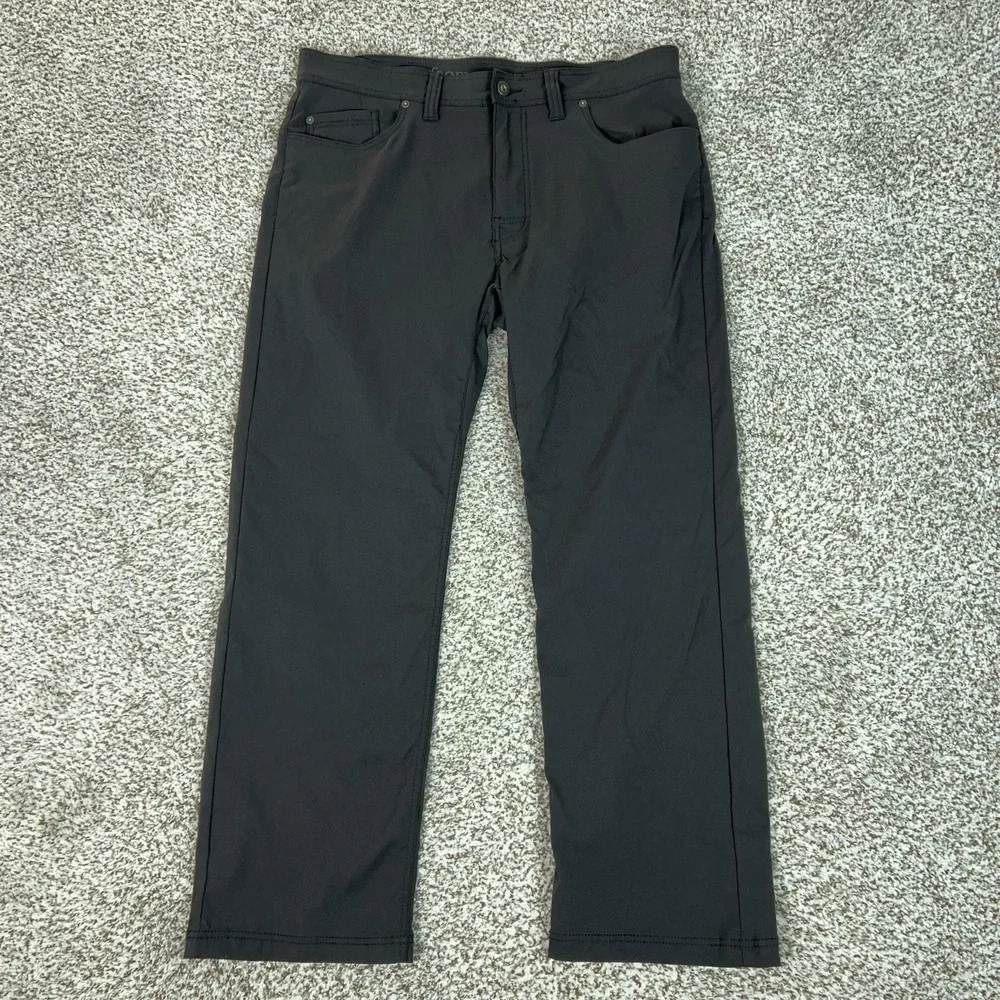 PrAna Pants Mens 36x30 Gray Slim Stretch Hiking Performance Outdoor Logo Brion